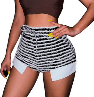 Black white stripped pattern shorts